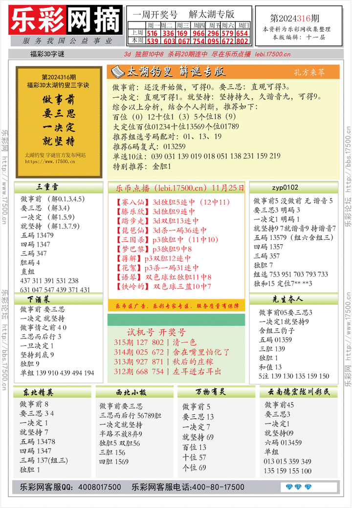 福彩3D第2024316期★字谜总汇★预测版★解太湖