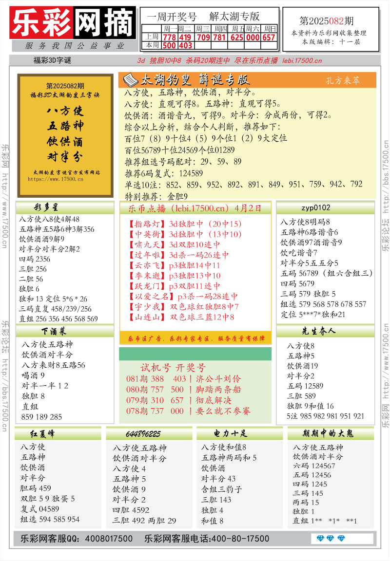 福彩2025082期★字谜总汇★预测★解太湖