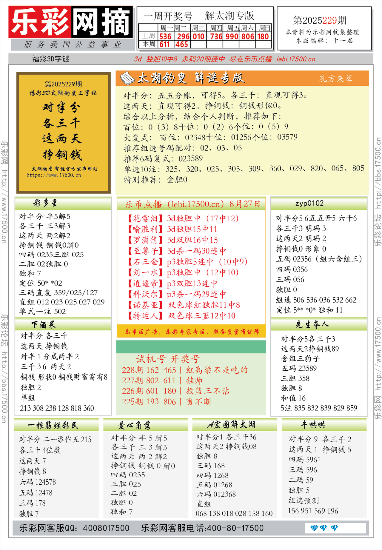 福彩3D第2025229期★字谜总汇★预测★解太湖