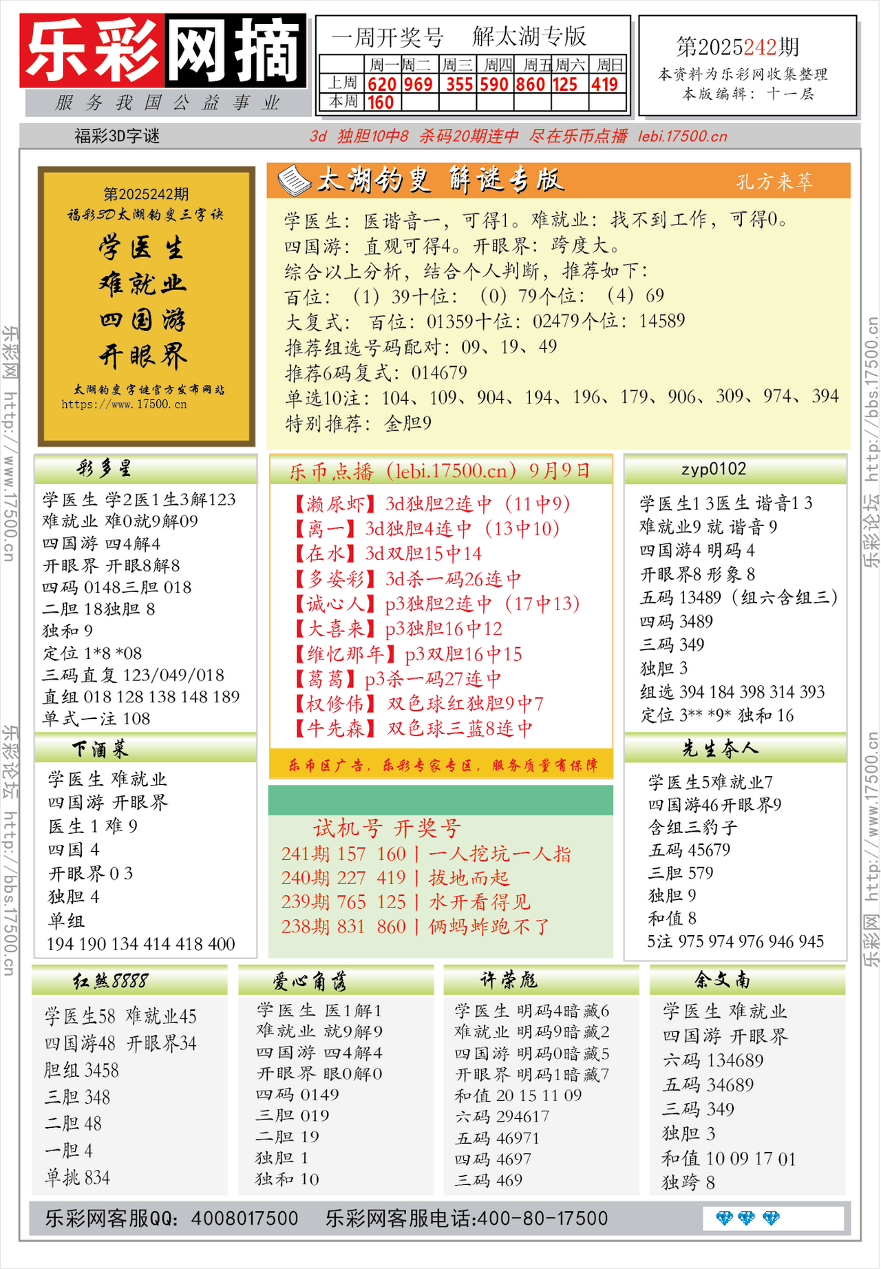 福彩3D第2025242期★字谜总汇★预测★解太湖