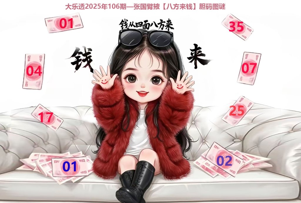 大乐透2025年106期--张国臂掖《八方来钱》图谜
